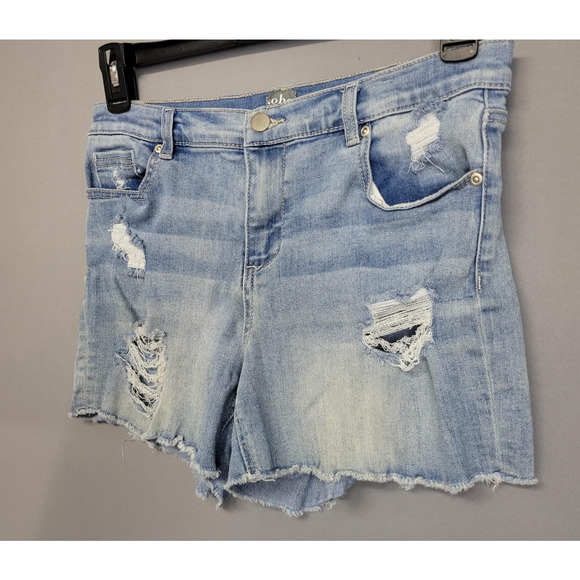 Soho Shorts Womens 10 Blue Denim Distressed Thrashed Raw Hem Ripped - Picture 3 of 11